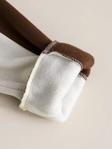 SHEIN 2件組大童運動風拼色刺繡補丁半拉鍊慢跑褲加厚抓絨運動衫套裝，適合學校、滑板、戶外、秋季穿搭 - 米色 - 查看 6