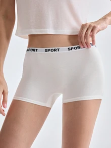 Bralution Women's Letter Waistband Casual Comfortable Boxer Shorts - White - View 8