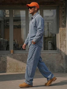 DAZY Men's Single-Breasted Long Sleeve Shirt And Pants Casual Daily Outfit - Blue - View 4