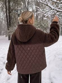 DAZY Women's Solid Color Long Sleeve Zipper Front Casual Winter Jacket - Coffee Brown - View 1