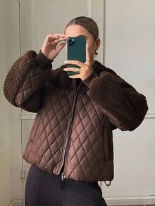 DAZY Women's Solid Color Long Sleeve Zipper Front Casual Winter Jacket - Coffee Brown - View 7
