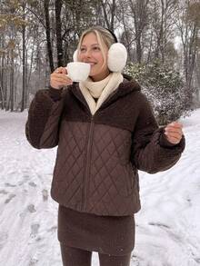 DAZY Women's Solid Color Long Sleeve Zipper Front Casual Winter Jacket - Coffee Brown - View 5