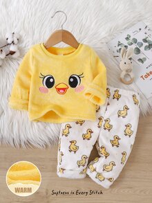 Cozy Pixies Baby Boy Cartoon Animal Embroidered Long Sleeve Top And Pants Loungewear,Suitable For Autumn And Winter. - Multicolor - View 7