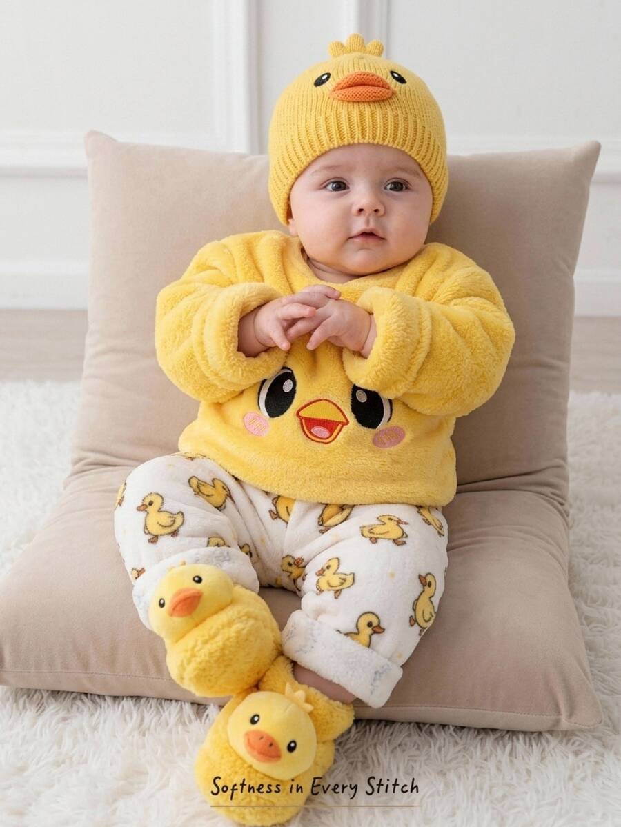 Cozy Pixies Baby Boy Cartoon Animal Embroidered Long Sleeve Top And Pants Loungewear,Suitable For Autumn And Winter. - Multicolor - View 1