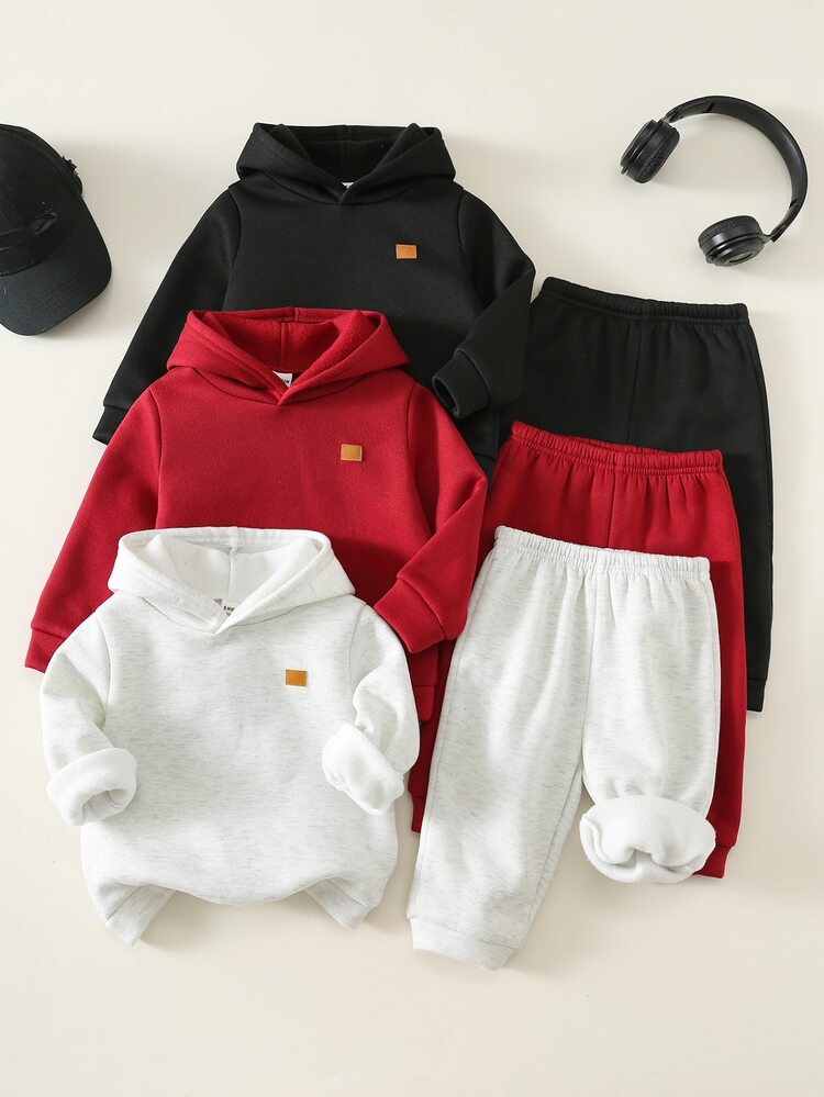 SHEIN Baby Boy Autumn/Winter Thermal Lined Thickened 6pcs -Piece Set Sweatshirt & Sweatpants Black, Red, Grey, Suitable For Holiday Wear - Multicolor - View 3