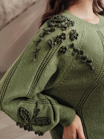 Anewsta Plus Size Vintage 3D Embroidered Vacation Pullover Sweater