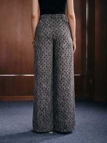 Anewsta Polka Dot High Waist Wide Leg Pants - Grey - View 2
