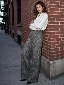 Anewsta Polka Dot High Waist Wide Leg Pants - Grey - View 6