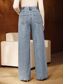 Anewsta Fashionable Modern All-Season Embroidered Versatile Commute Casual Women's Washed Blue Jeans - Medium Wash - View 8