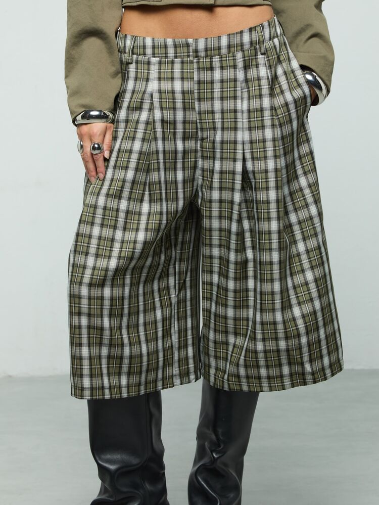 COUREZ Oversized Check Jorts Summer For Women Vacation , Street Casual, Y2K, Leisure Music Festival Vintage - Multicolor - View 7