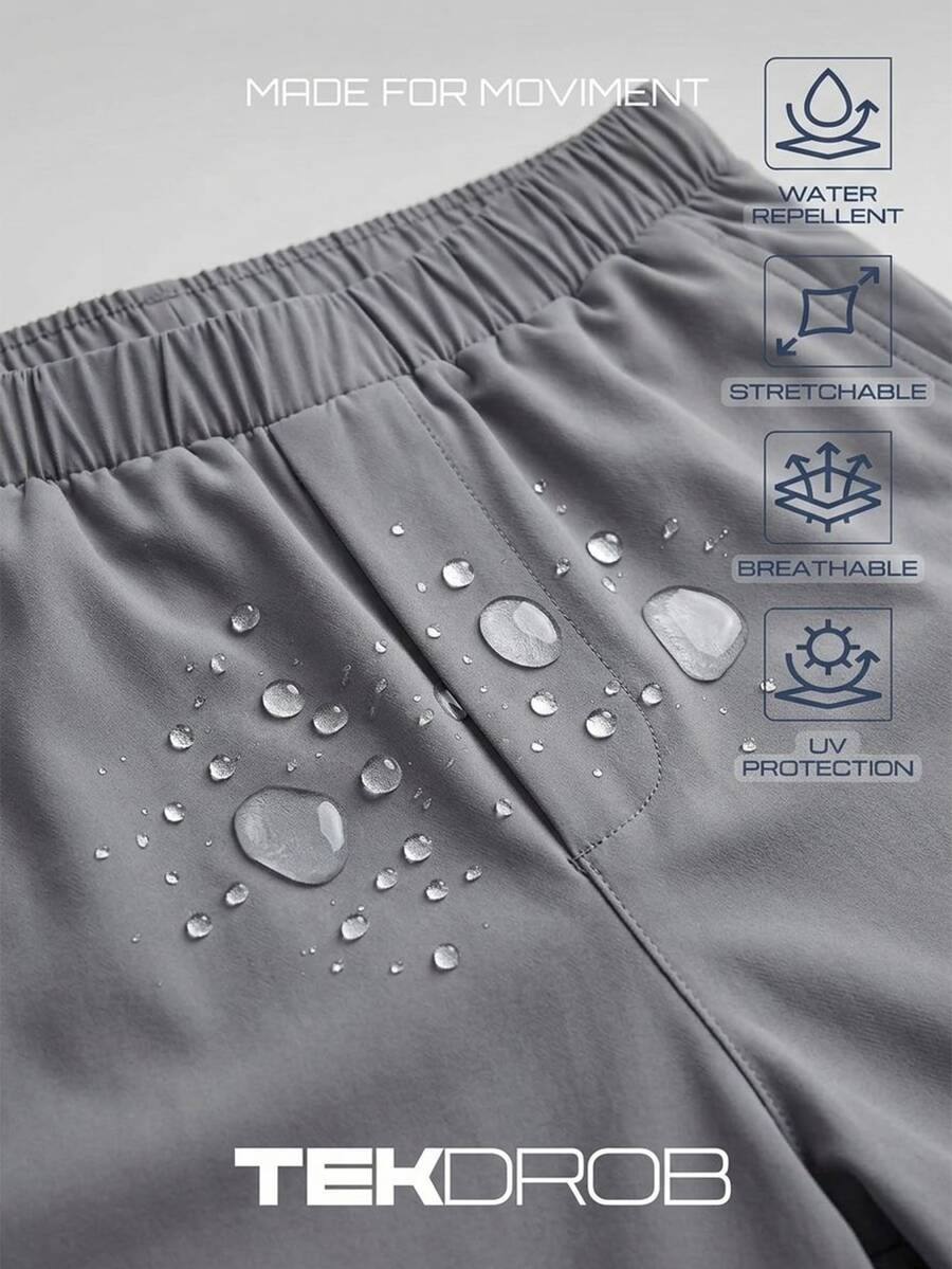 TekDrob Water Repellent And UV Protection Drawstring Shorts With Single Security Pocket - Grey - View 1