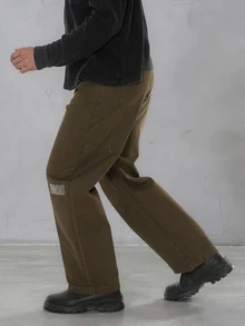 FORM&CHAOS Men's Vintage Green Canvas Embroidered Long Pants, Autumn/Winter - Army Green - View 7