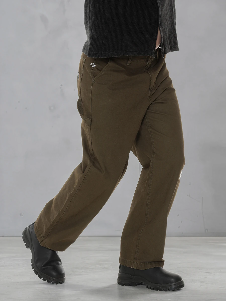 FORM&CHAOS Men's Vintage Green Canvas Embroidered Long Pants, Autumn/Winter - Army Green - View 1