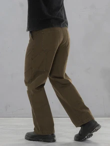 FORM&CHAOS Men's Vintage Green Canvas Embroidered Long Pants, Autumn/Winter - Army Green - View 3