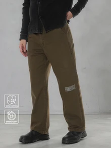 FORM&CHAOS Men's Vintage Green Canvas Embroidered Long Pants, Autumn/Winter - Army Green - View 5