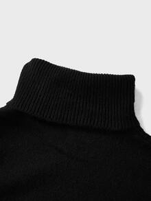 LUMIGAL Women's Autumn Black Turtleneck Knit Midi Dress Long-Sleeve Sweater Ribbed Slit Hem For Daily Office Dinner And Street Outfits Minimalist Elegant - Black - View 4