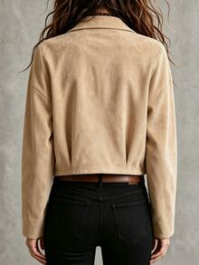 SHEIN Jaket Ringan Wanita untuk Perjalanan Sehari-hari, Warna Beige, Gaya Prancis - Khaki - View 2