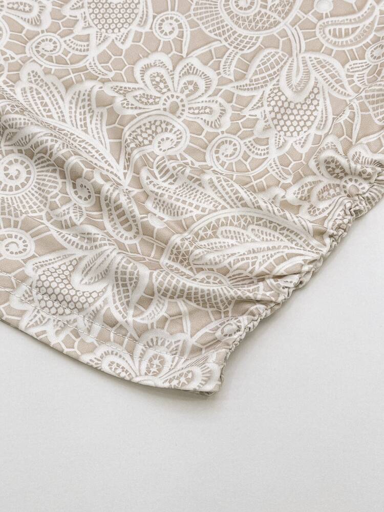 Trelyra Atasan Wanita Lengan Panjang Leher Bulat Motif Krem Musim Gugur, Pakaian Acara Chic untuk Kencan Sehari-hari, Pesta, Desain Pola Kontras, Kaos untuk Perjalanan Sehari-hari - Aprikot - View 9
