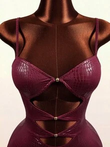 BamGleam Đầm mini nữ quyến rũ gợi cảm thiết kế cut-out dây mảnh màu đỏ rượu vang cho mùa hè, Halloween, tiệc club - Màu Đỏ Sâu - Xem 8