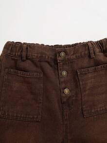 Teen Girls Y2K Brown Vintage Denim Straight Leg Jeans, High Waist Loose Wide Leg Jeans With Positioned Spray White - Brown - View 5