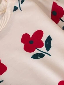SHEIN Vintaside Kids 2件組女嬰休閒套裝，長袖花卉印花衛衣搭配純色羅紋長褲，日常穿著，適合春秋季 - 紅色 - 查看 4