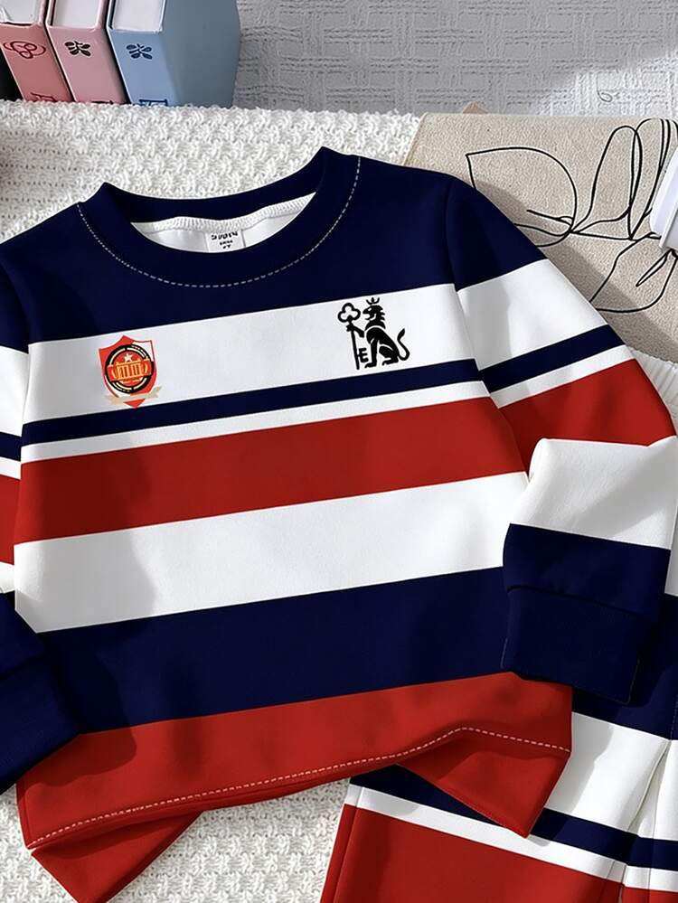 Baby Boy Striped Crew Neck Long Sleeve Sweatshirt And Sweatpants Casual Set - Multicolor - View 5