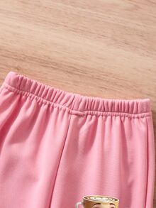 SHEIN 幼童女童卡通咖啡杯印花圓領運動衫與運動長褲休閒兩件套，適合日常休閒穿著 - 粉色 - 查看 6