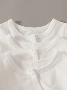 SHEIN 3pcs Newborn Baby Boy Girl Romper Daily Casual White Solid Color Long Sleeve Footed Jumpsuit Multi Pack Soft Cotton Autumn Winter Clothes - Multicolor - View 5