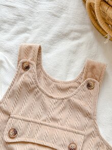 SHEIN Vintaside Kids 2pcs Toddler Boy Turtleneck Top + Overalls Cute White Apricot Bear Patch Corduroy Long Sleeve High Neck Regular Party Fall Winter Fall Holiday Ribbed - Khaki - View 7