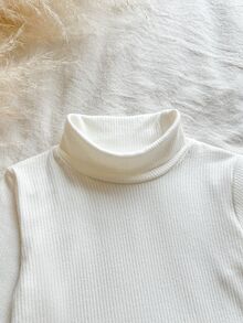 SHEIN Vintaside Kids 2pcs Toddler Boy Turtleneck Top + Overalls Cute White Apricot Bear Patch Corduroy Long Sleeve High Neck Regular Party Fall Winter Fall Holiday Ribbed - Khaki - View 10
