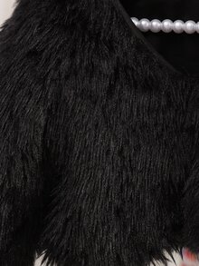 SHEIN Elladie kids Baby Girl Elegant Faux Fur Cropped Jacket, Open Front Long Sleeve Warm Fluffy Outerwear For Special Occasion - Black - View 9
