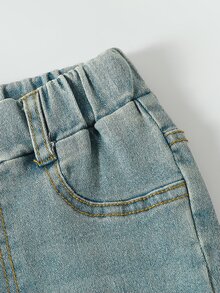 Young Girls Korean Denim Bow Jeans, Y2k, Trousers, Autumn, New Fall Styles Bow Embroidered Flared Pants Four Seasons - Light Wash - View 8