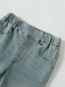 Young Girls Korean Denim Bow Jeans, Y2k, Trousers, Autumn, New Fall Styles Bow Embroidered Flared Pants Four Seasons - Light Wash - View 4