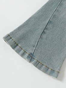 Young Girls Korean Denim Bow Jeans, Y2k, Trousers, Autumn, New Fall Styles Bow Embroidered Flared Pants Four Seasons - Light Wash - View 5