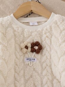 SHEIN Elladie kids Set Pullover Jacquard Aprikot Lembut Musim Gugur/Dingin untuk Anak Perempuan, Desain Bunga 3D yang Lucu, Manset dan Ujung Bawah Elastis, Cocok untuk Pemakaian Sehari-hari dan Jalan-jalan - Coklat - View 4