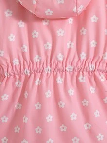 SHEIN Playful Pals 女童收腰連帽加厚棉襖外套，保暖內裡，拉鍊開合，仿抽繩設計，修身貼合 - 粉色 - 查看 9
