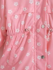 SHEIN Playful Pals 女童收腰連帽加厚棉襖外套，保暖內裡，拉鍊開合，仿抽繩設計，修身貼合 - 粉色 - 查看 8