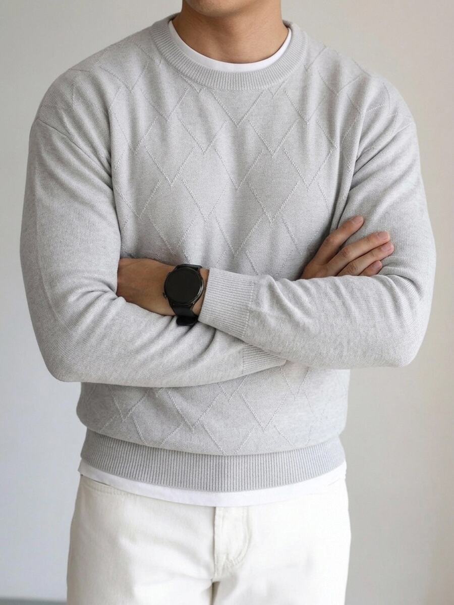 Manfinity Homme European American New Blogger Style Fashionable Design Mature Casual Men's Pullover Knit Sweater, Dark Brown Knit Top Office Work Autumn,Unisex - Multicolor - View 1