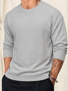 Manfinity Homme European American New Blogger Style Fashionable Design Mature Casual Men's Pullover Knit Sweater, Dark Brown Knit Top Office Work Autumn,Unisex - Multicolor - View 3