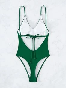 Oceva Summer Beach Plain One Piece Swimsuit - Army Green - View 2
