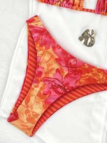 SHEIN Swim 女士热带花卉露背性感比基尼套装，适合海滩度假 - 彩色 - 查看 6