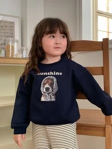 DAZY Infant Girl Round Neck Cartoon Long Sleeve Autumn Winter Sweatshirt - Blue - View 4