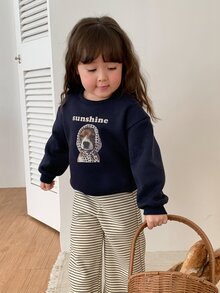 DAZY Infant Girl Round Neck Cartoon Long Sleeve Autumn Winter Sweatshirt - Blue - View 7