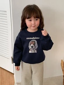 DAZY Infant Girl Round Neck Cartoon Long Sleeve Autumn Winter Sweatshirt - Blue - View 5