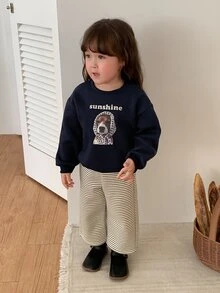 DAZY Infant Girl Round Neck Cartoon Long Sleeve Autumn Winter Sweatshirt - Blue - View 1