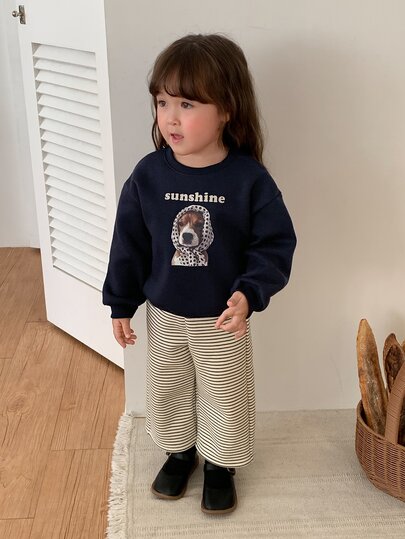 DAZY Infant Girl Round Neck Cartoon Long Sleeve Autumn Winter Sweatshirt