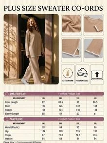 SHEIN Cottnline Plus Size Women Ribbed Knit Top And Pants Casual Lounge Set - Apricot - View 3