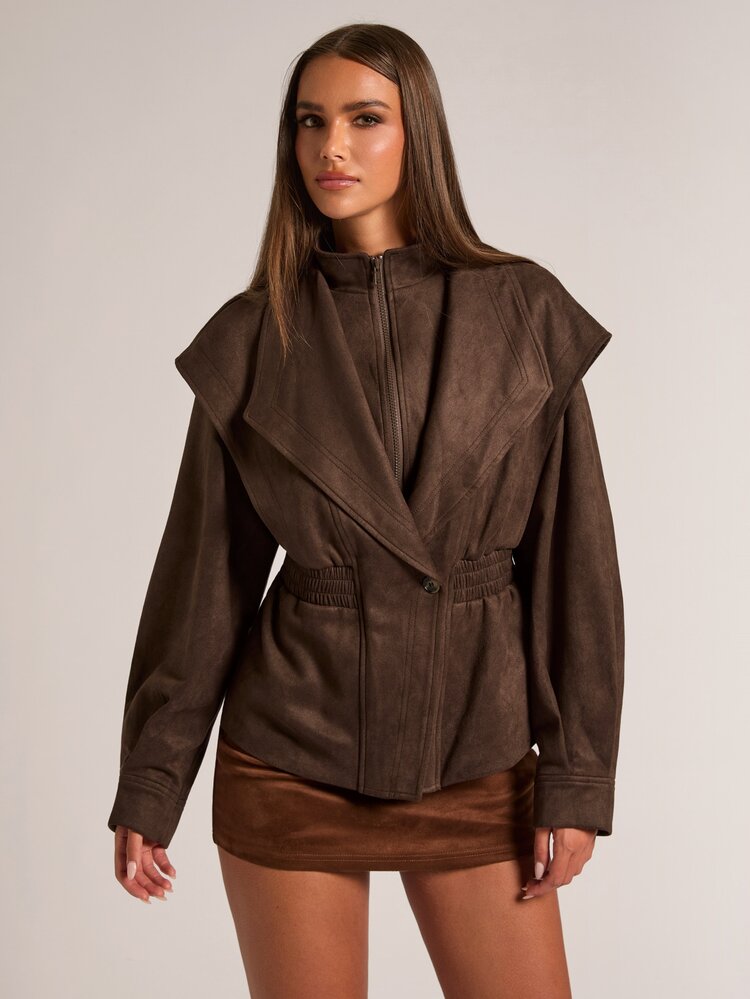 SHEIN BAE Women's Solid Color Casual Versatile Everyday Long Sleeve Jacket - Brown - View 4
