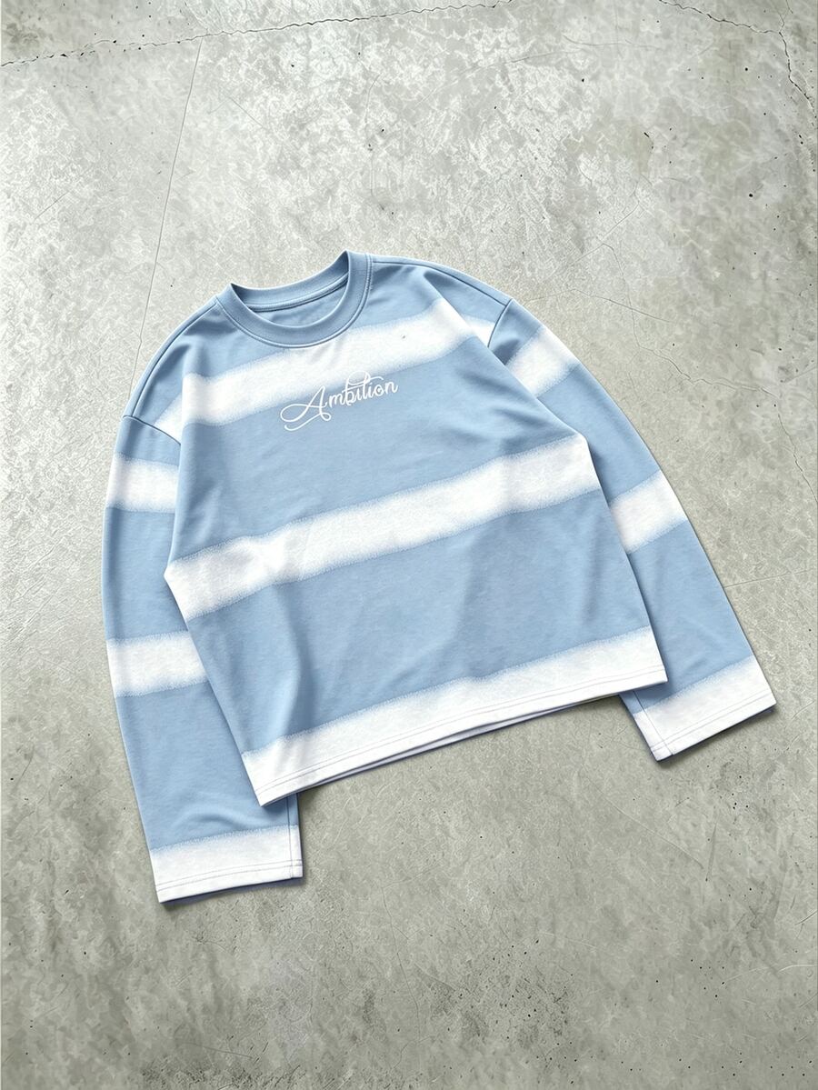 ROMWE MEN Street Life Kaos Lengan Panjang Bergaris Blok Warna Kasual Pria, Musim Gugur - Biru - View 1