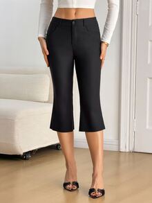 SHEIN Tall Black Stretch Cropped Pants - Elegant, Casual, And Relaxed Look - Stylish, Versatile, And High-End - Black - View 1